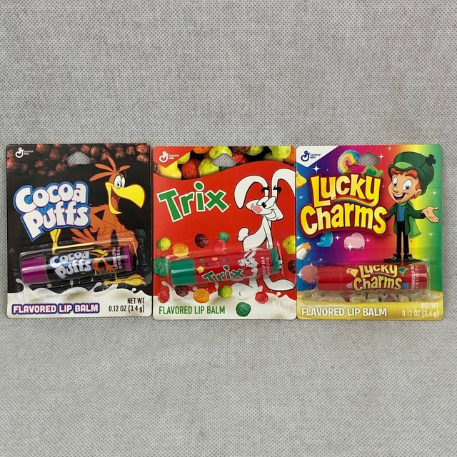 Cereal Lip Balm Lot (3) Trix Cocoa Puffs Lucky Charms 3.4g Each eBay