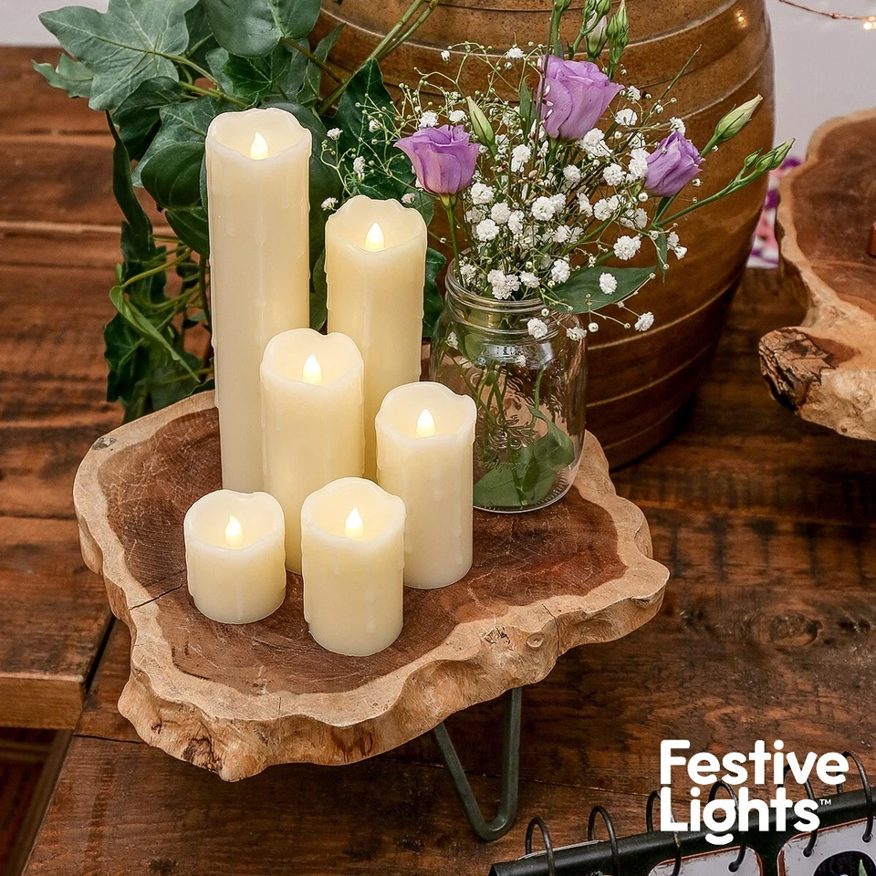 Battery Power Flickering Real Wax LED Lit Safe Flameless Candles | Indoor Pillar