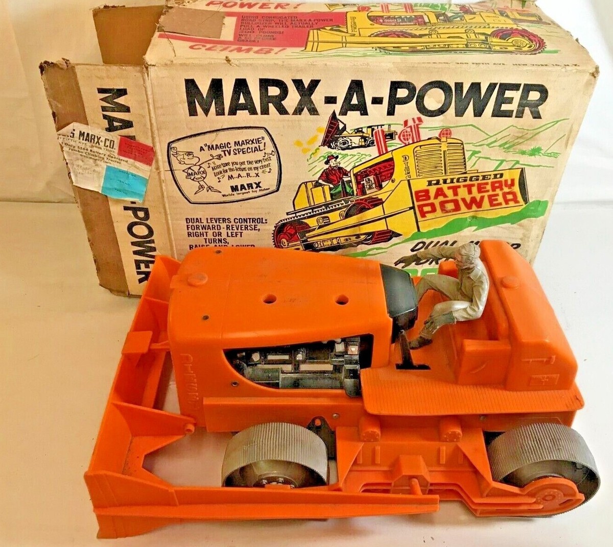 MARX-A-POWER Giant Orange Bulldozer w/ Original Box 1960's | eBay