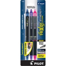 Pilot FriXion Synergy Clicker Gel Erasable 3/Pk Asst 0.5mm Office School Home