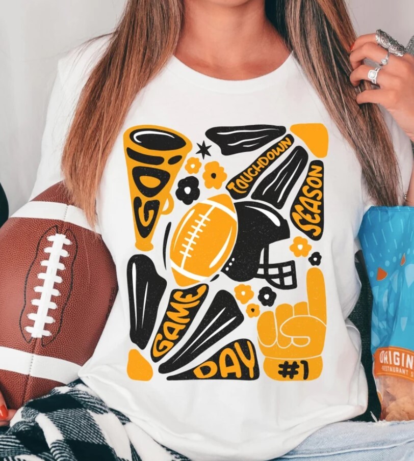 Football Game Day Retro Black and Gold Shirt, Game Day Football Touchdown  Season
