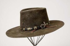 Vintage Sterling Concho Hat Band on Distressed Wide Brim Western Hat