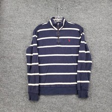 Polo Ralph Lauren Sweater Kids Boys L Large 14-16 Blue Striped 1/4 Zip Pullover