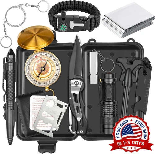 12 In 1 Kit de supervivencia Emergencia Táctica Al aire libre Camping Caza NUEVO