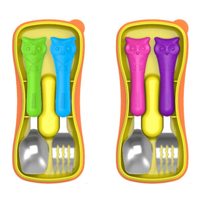 Edison Owl Spoon Fork Set with Case for Kids 4 Years+ Made in Korea