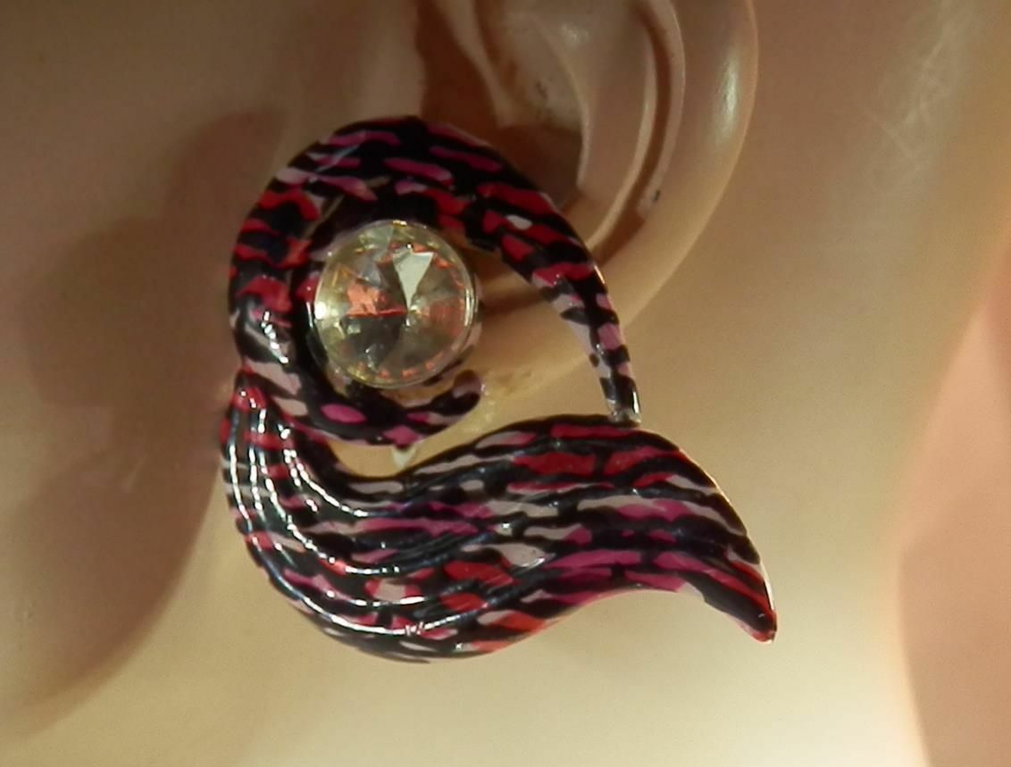 FAB Vintage 80's Jan Signed OOAK Enamel Heart Rhinestone