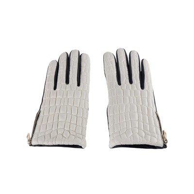 Cavalli Class Women Black White Lady Glove 100% Leather Wrist Mittens Sz 7.5  S
