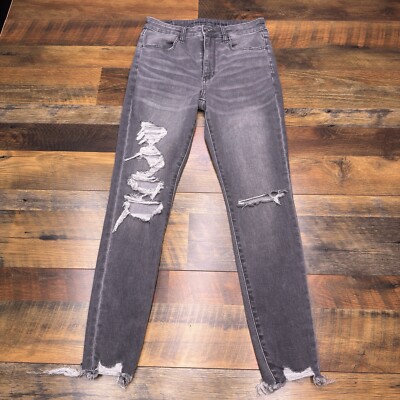 American Eagle Super Hi Rise Jegging Womens 6 Black Stretch Distressed
