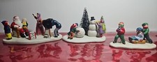 Lot 3 Lemax Figures Porcelain Photo w Santa Frosty Fun Kids Sledding 1993 94 96