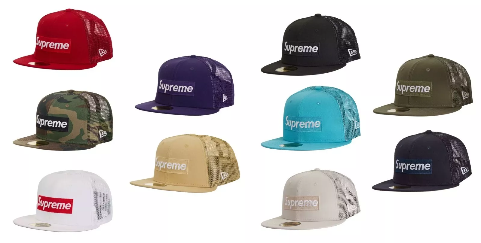 Casquette Supreme Box Logo Maille Dos New Era Noir Olive Violet Rouge Blanc Marine