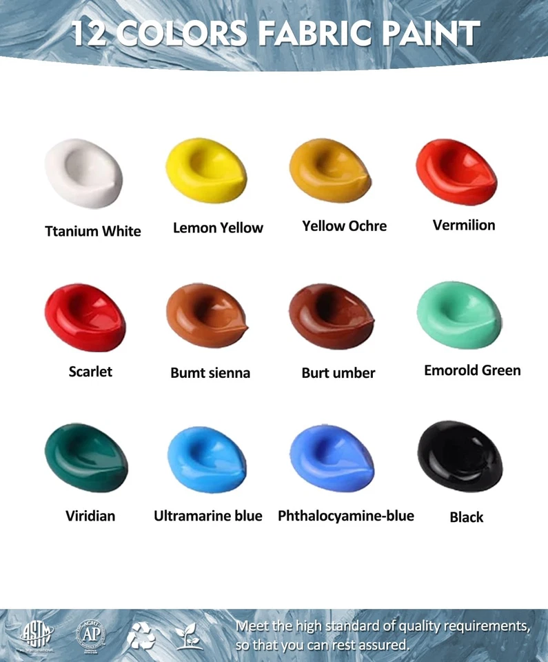 Juego de Pintura de Tela para Ropa 12 Colores - Kit de Pintura Textil Permanente para Zapatos,  Foto 2 de 4