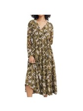 Madewell Cinch-Waist Tiered Midi Dress Wildblooms Olive Green Floral Cottage M