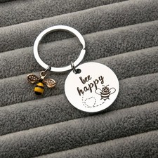 Teacher s Day Bee Happy Keychain with Bumble Bee Chram Bee Motivational Gift