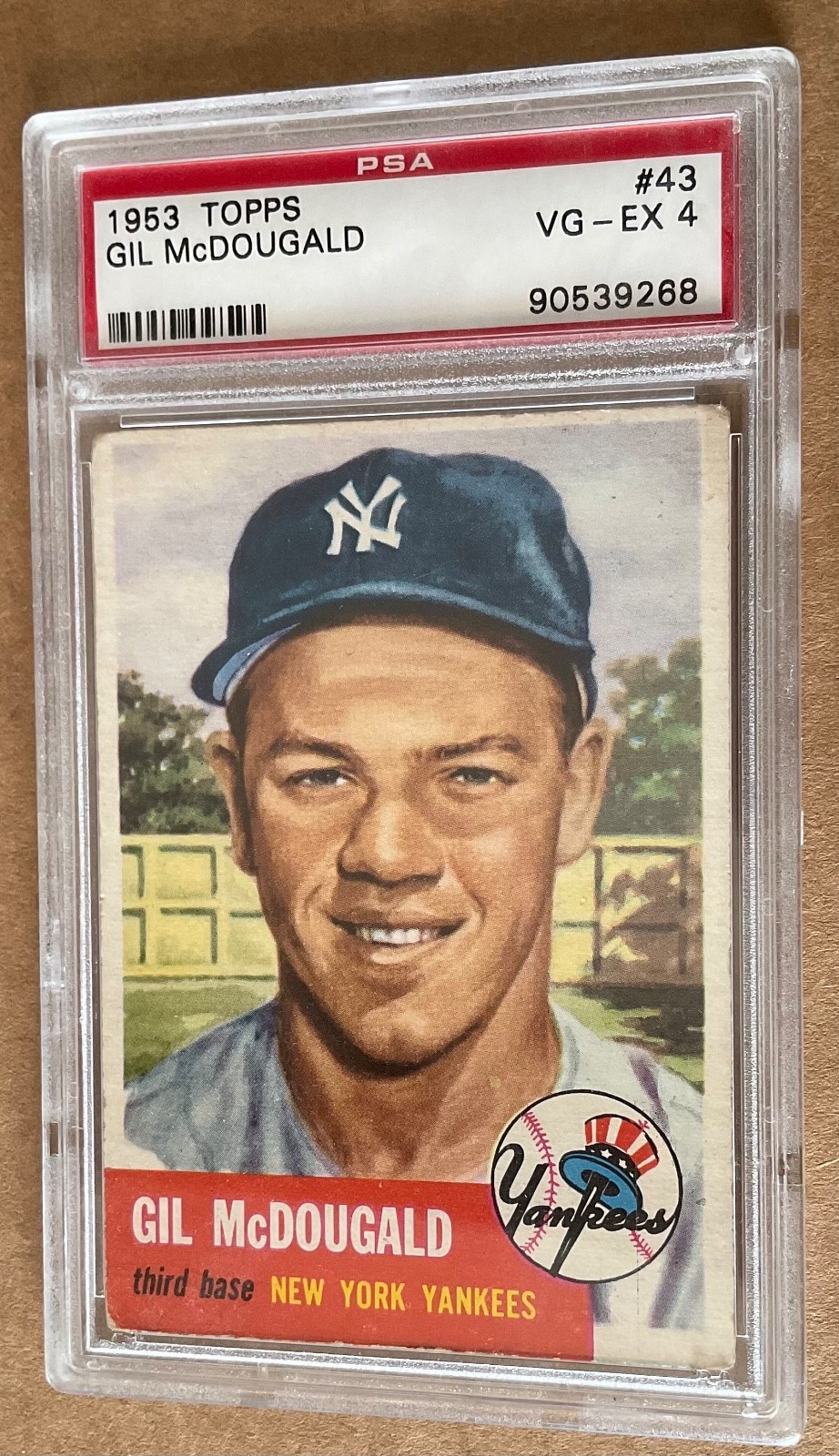 1953 TOPPS BASEBALL = #43 GIL McDOUGALD = NEW YORK YANKEES = GRADED PSA 4