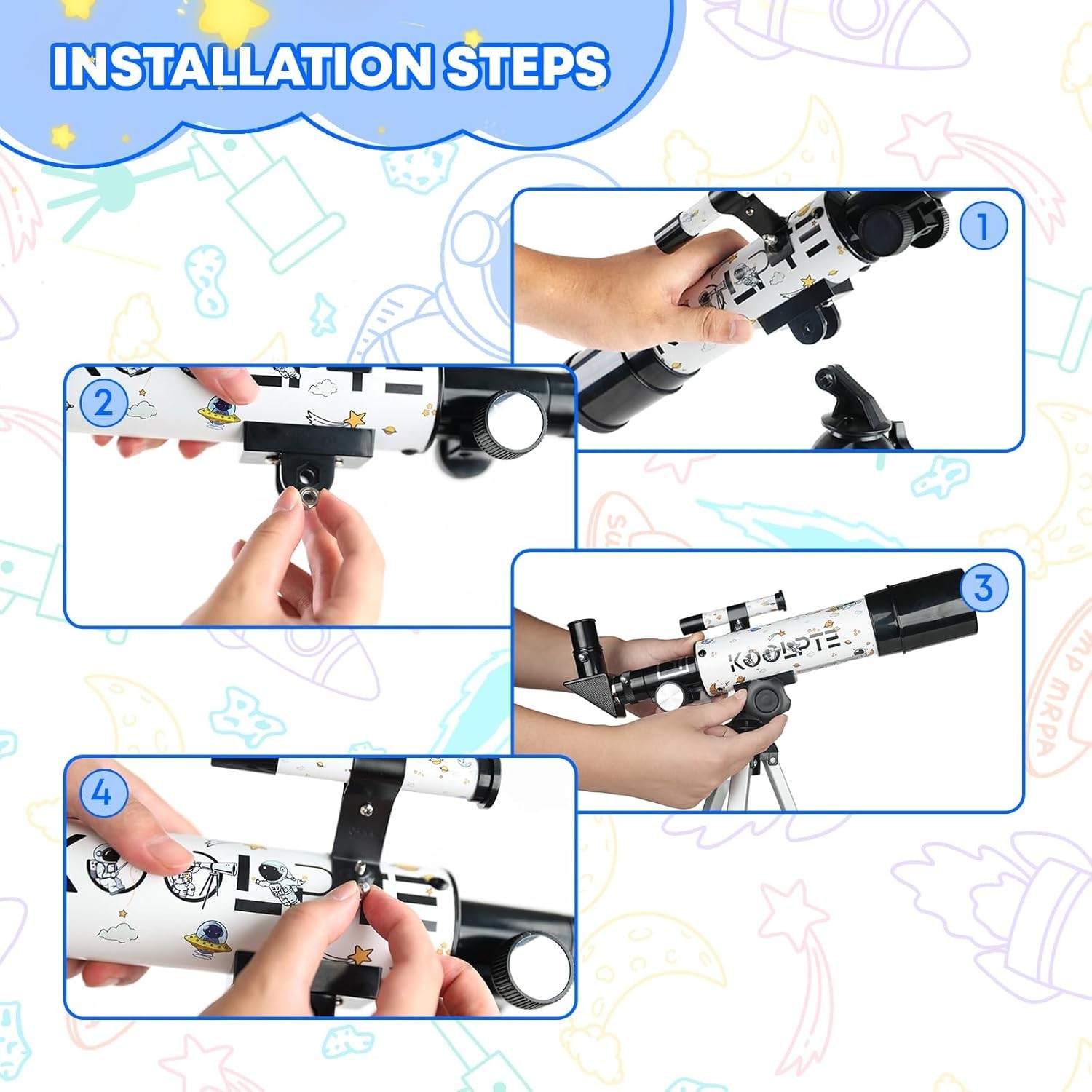 Kids Telescope for Astronomy Beginners – 50mm Portable Refractor Telescope wi...