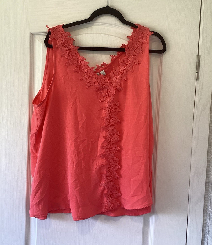 Cato Pink Solid Lace Trim V-Neck Sleeveless Tank Top Plus 18/20W