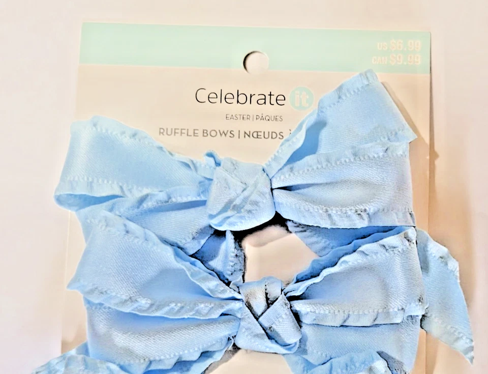 Celebrate It Easter/Holiday/Craft Ruffle BOWS 4 Pieces Blue 4" Wide NEW - Image 2 of 4