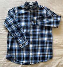 Duluth Trading Co Free Swingin’ Flannel Shirt Men’s L Slim Fit Blue Plaid Cotton