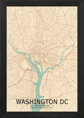Washington DC Vintage Karte gerahmt Wandbild Poster Leinwanddruck Bild