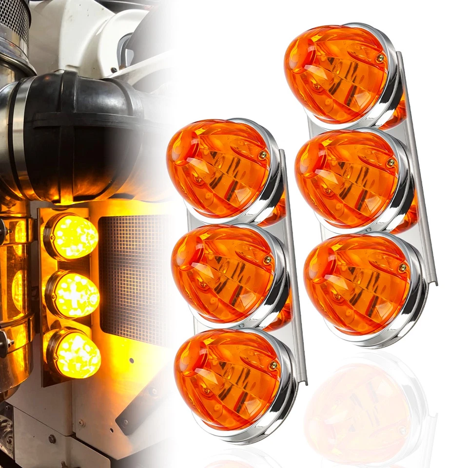 For Peterbilt Radius LED Watermelon Lights with Air Cleaner Brackets - Stainless Foto 4 de 4