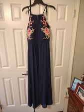 Premier Amour Women's Sz 12 Beautiful Romper Dress With Shorts Floral Navy Blue