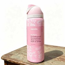 Pink Owala FreeSip 32oz Water Bottle -Stainless Steel Ribbon Toile 2026-Portable