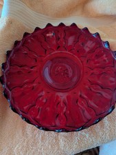 Fostoria Ruby Holly Berry 12 Torte Plate 3 Small Bowls 1 Divided