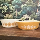 VINTAGE PYREX (2) BUTTERFLY GOLD CASSEROLE DISH DISHES 471 472 NO LIDS