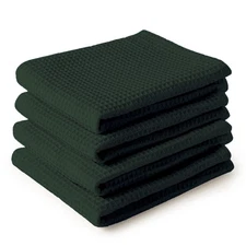 Set of 4 Kitchen Dish Towels 28x18 inch Dark Green Waffle Weave Flat Cotton