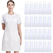 2/12 PCS White Aprons with Pockets: Unisex Apron Bulk with Extra Long 