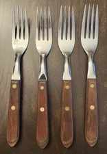 Washington Forge TOWN COUNTRY Stainless Flatware Wood Handle 4 Forks 7.5"