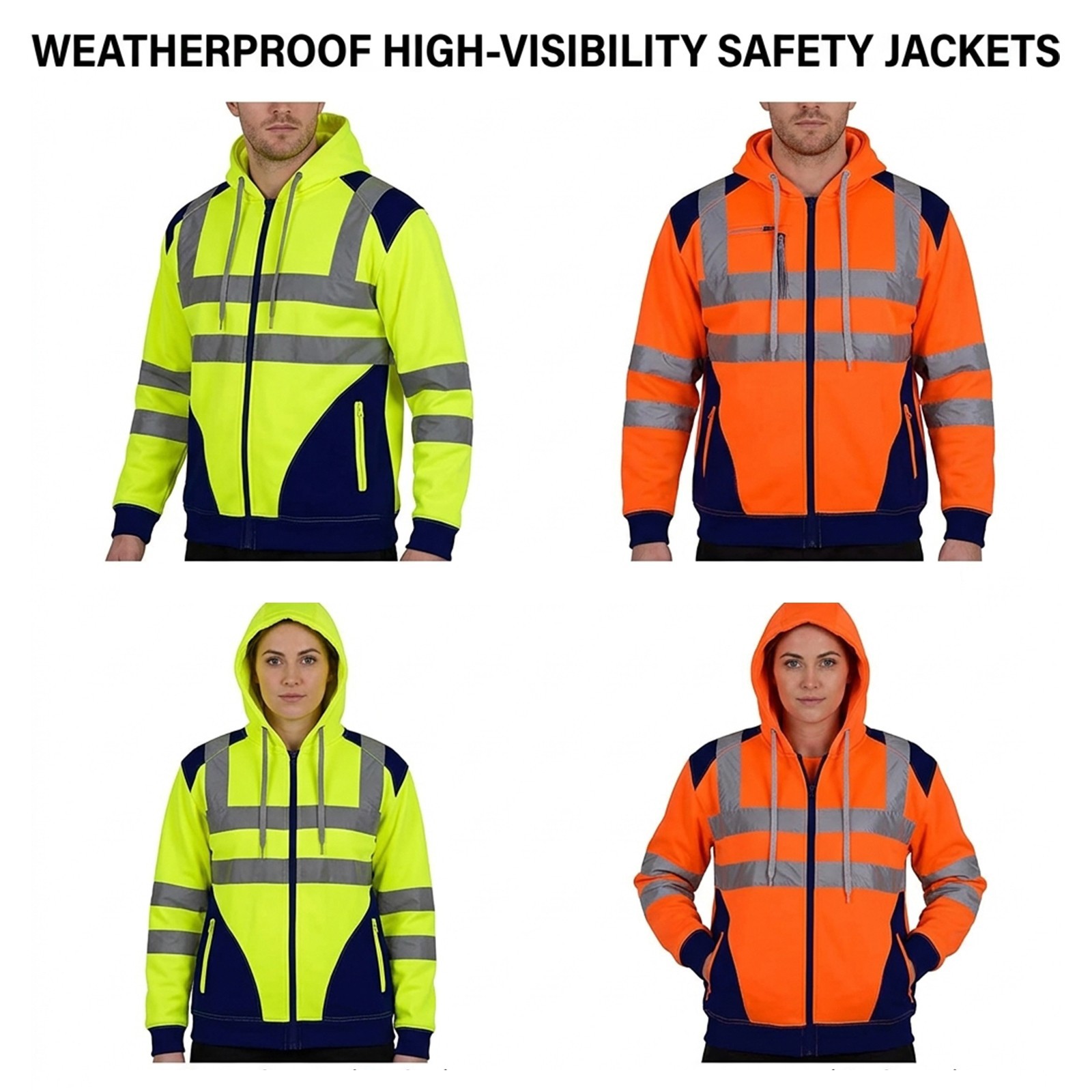 Hi Viz Vis Rain Jacket High Visibility Waterproof Hoodie Work Zip Hooded S - 5XL