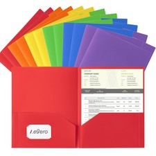 Plastic Folders with Pockets 24 Pack, Assorted Colors , Durable Heavy Duty F...