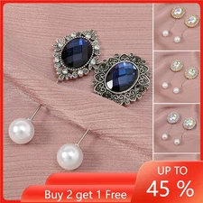 Fashion 2pcs Crystal Hijab Scarf Pearls Safety Pins Shawl Clip Brooch Women Lady