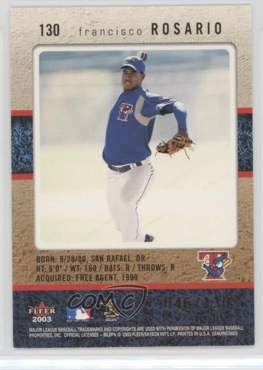 2003 Fleer Genuine Upside Reflection Ascending /130 Francisco Rosario Rookie RC - Image 2 of 2