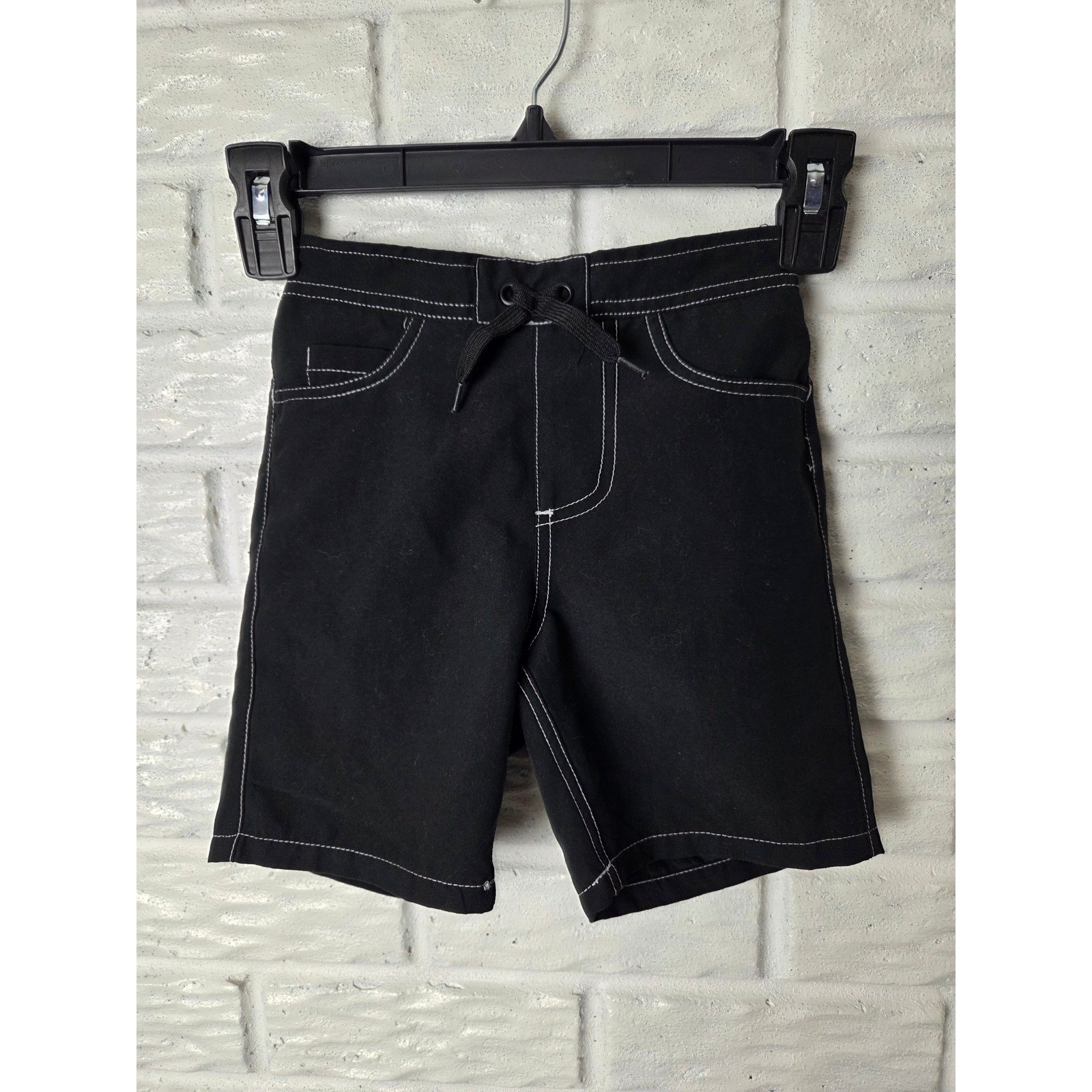 Boy's size 4 TRUE RELIGION swim trunks shorts Black Pull on White Stitching