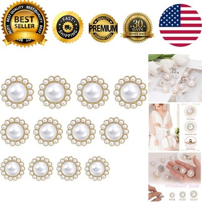 Exquisite 12 PCS Round Pearl Buttons in White Gold - Perfect for DIY Projects