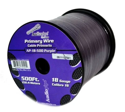 AUDIOPIPE 18 Gauge Car Audio Primary Wire (500ft–Purple)– Remote, Power/Ground Electrical