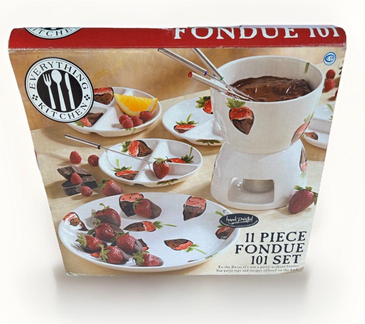 11pc Tabletops Ceramic Chocolate Strawberry Fondue Set Pot Platter Plates Forks