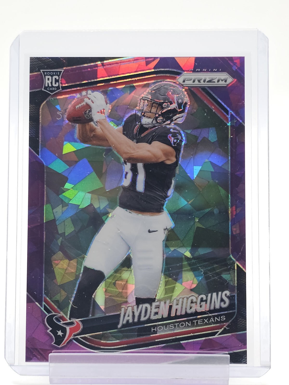 JAYDEN HIGGINS 2025 PRIZM PURPLE CRACKED ICE ROOKIE /225 #376 TEXANS Q0063