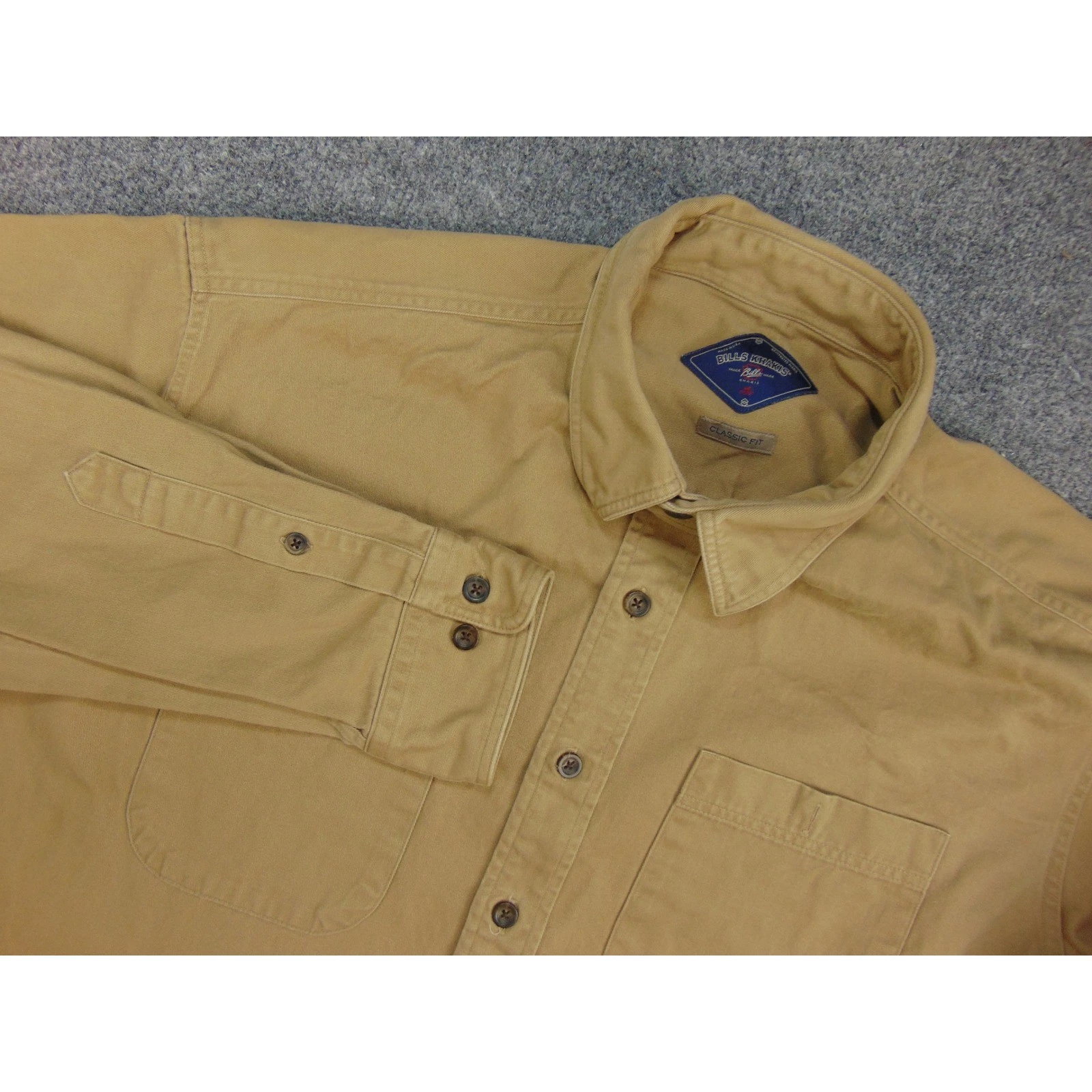 Bills Khakis Shirt Mens Large Classic Fit Tan Solid Long Sleeve Workwear Rugged
