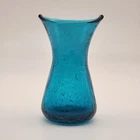 New ListingBlenko Teal CM4 Blue Glass 1950s Mini Crackle Vase