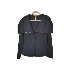 Lucy Women's Activewear Zip Jacket with Convertible Snap Collar Large Navy Blue