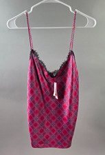 Victorias Secret Stretch Satin Lace Back Cami Top Medium Red/Pink Sleepwear NWT