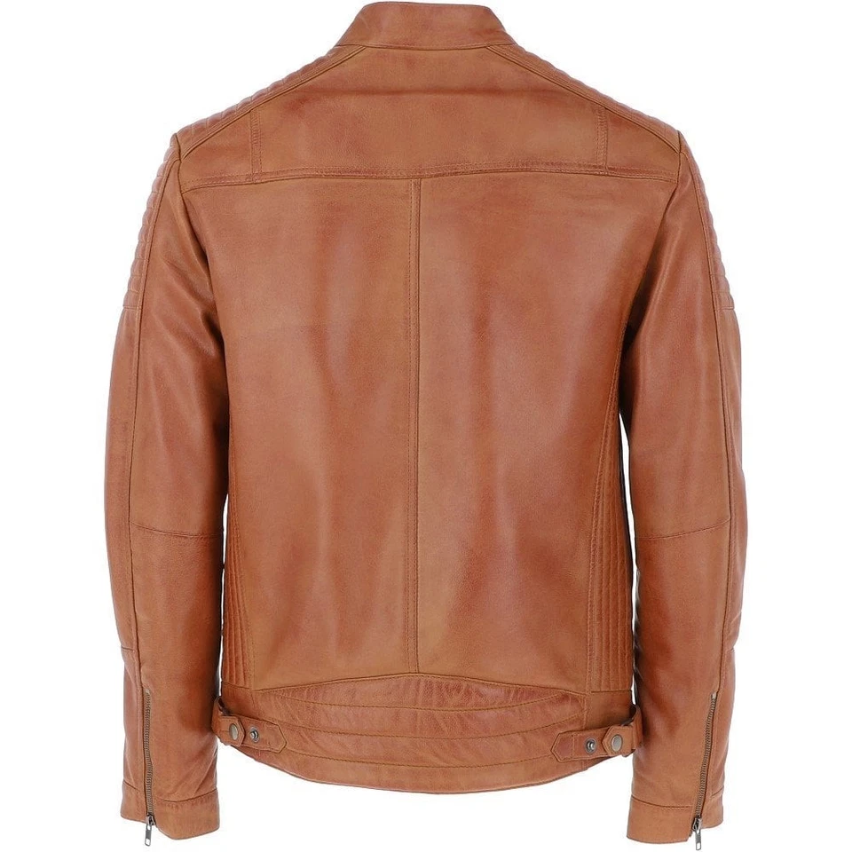 Men's Cafe Racer Leather Jacket Motorcycle Biker Leather Jacket - Image 3 of 4