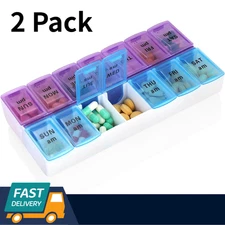 2 Pack Weekly Pill Box Organizer Twice a Day 7 day AMPM Organizer Case Medicine