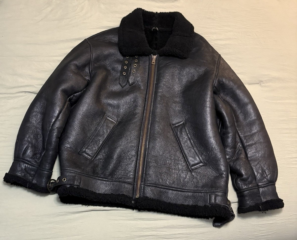 Vintage B-3 Sheepskin Leather Bomber Jacket Made In USA XXL 25” X
