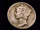 1938-S  Mercury Dime, Very Good, almost  Fine Grade.