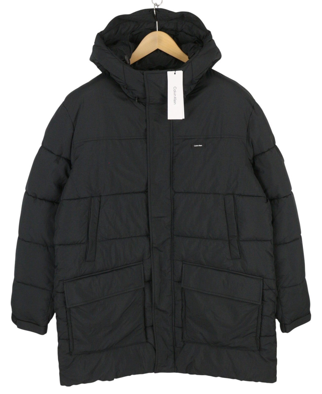 CALVIN KLEIN Crinkle Nylon Long Quilt Men Jacket 2XL Black Insulated RRP379 * thumbnail 2