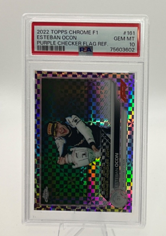 2022 Topps Chrome F1 Esteban Ocon 161 Purple Checker Flag Refractor /199 PSA 10 